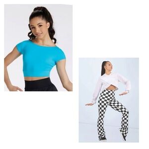 Weissman Balera | Two-Piece Dance Costume Check Black White Pants Blue Crop, LA